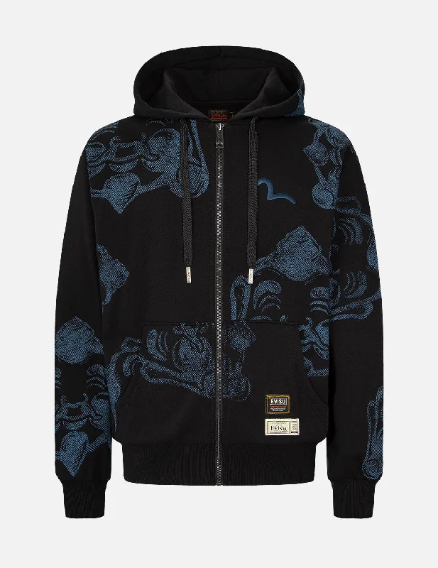 Cozy Street Style Allover Godhead Print Zip-up Hoodie