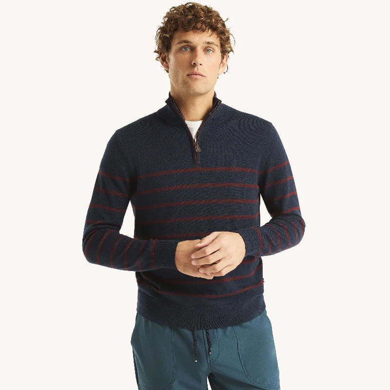 Elevated Outerwear Nautica Mens Navtech Striped Quarter-Zip Sweater