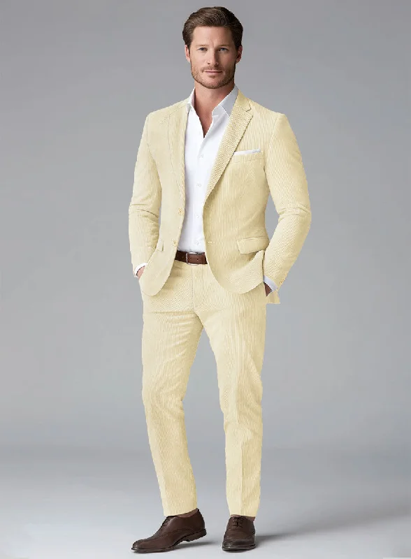 Retro Street Look Light Beige Stretch Pin Corduroy Suit