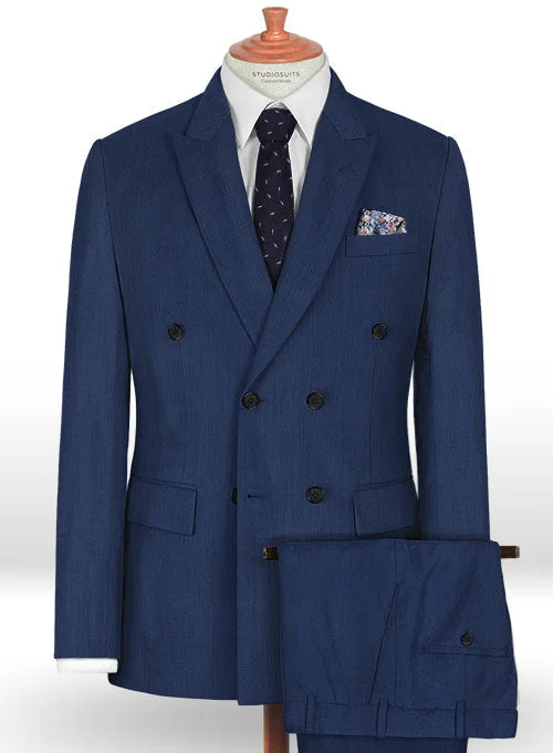 Structured Monochrome Napolean Persian Blue Wool Suit