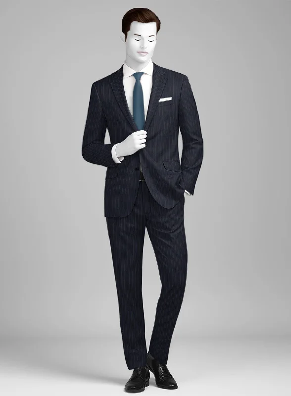 Tailored Elegance Napolean Abelino Stripe Dark Blue Wool Suit