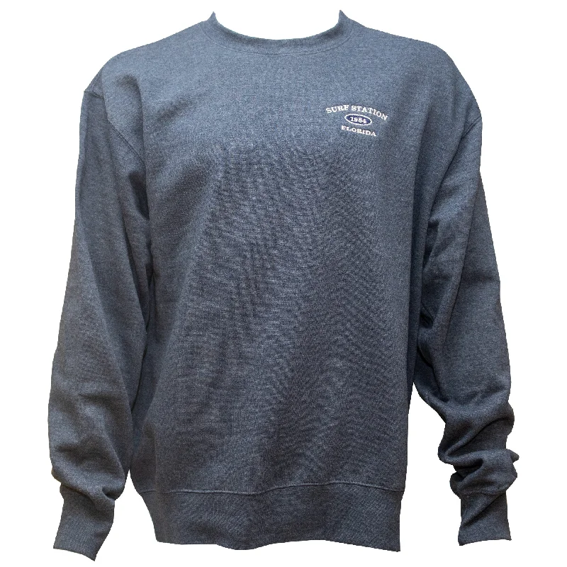 Fashionable Casualwear Surf Station Varsity Crewneck Men's L/S Sweater - Navy