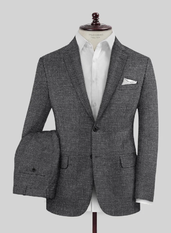 Minimalist Outerwear Noble Blue Gray Wool Silk Linen Suit