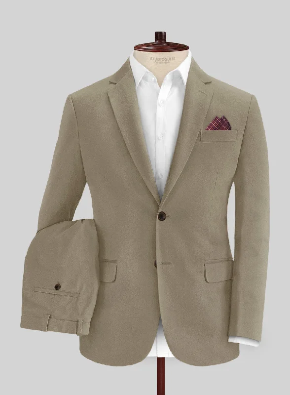 Relaxed Casualwear Italian Stone Khaki Cotton Stretch Suit