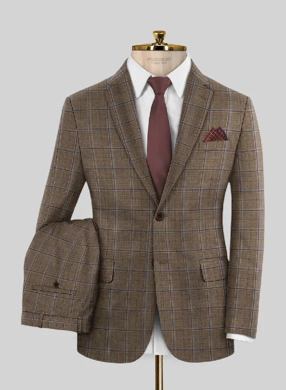 Casual Fitwear Reda Otter Brown Checks Wool Suit