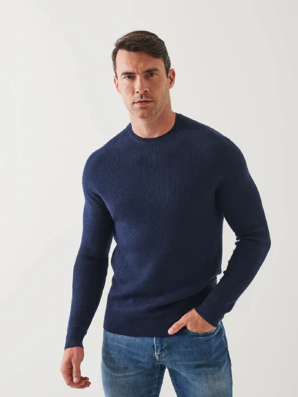 Urban Chic Outfit Merino Wool Ribbed Crew Sweater - Cosmos Blue