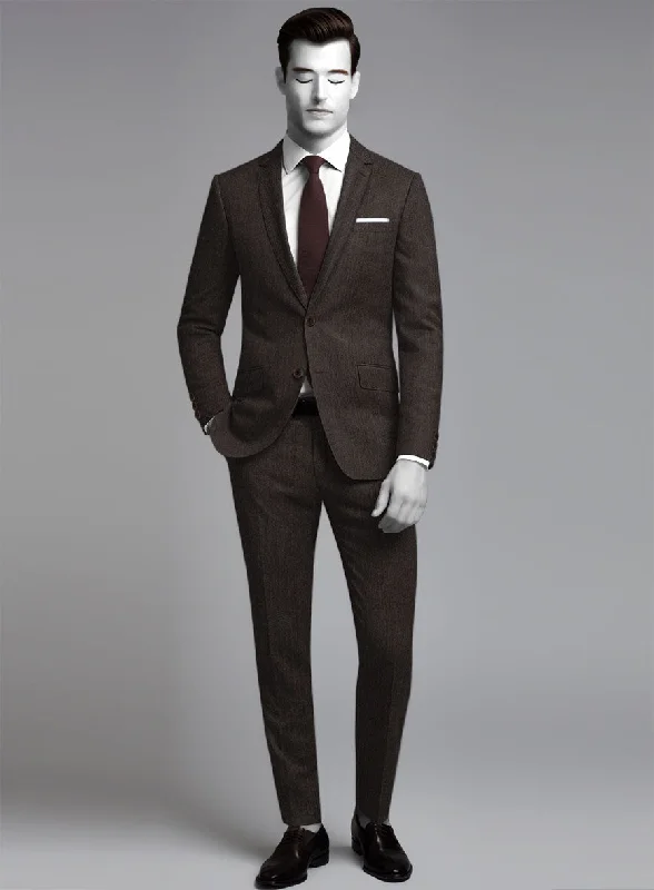 Soft Fitwear Napolean Dark Brown Herringbone Wool Suit