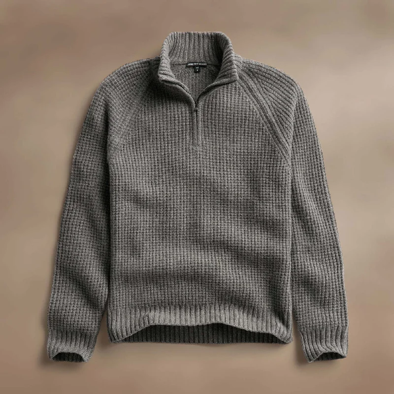 Rugged Basics Waffle Knit Half Zip - Granite