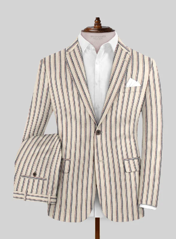 Smart Patterns Noble Elena Cream Stripe Wool Silk Linen Suit