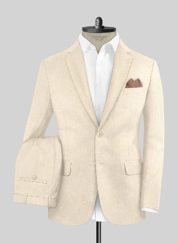 Sophisticated Weekend Noble Cream Wool Silk Linen Suit