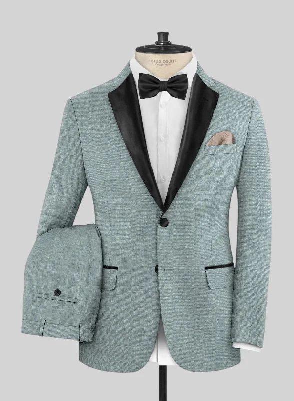 High-End Casual Napolean Stretch Gray Blue Wool Tuxedo Suit