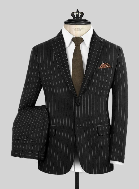 Tailored Rugged Hardy Minnis Black Rope Stripe Wool Suit