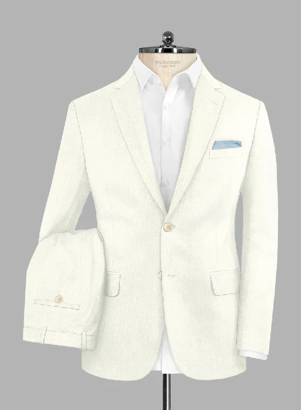 Classic Edge Noble Ivory Wool Silk Linen Suit