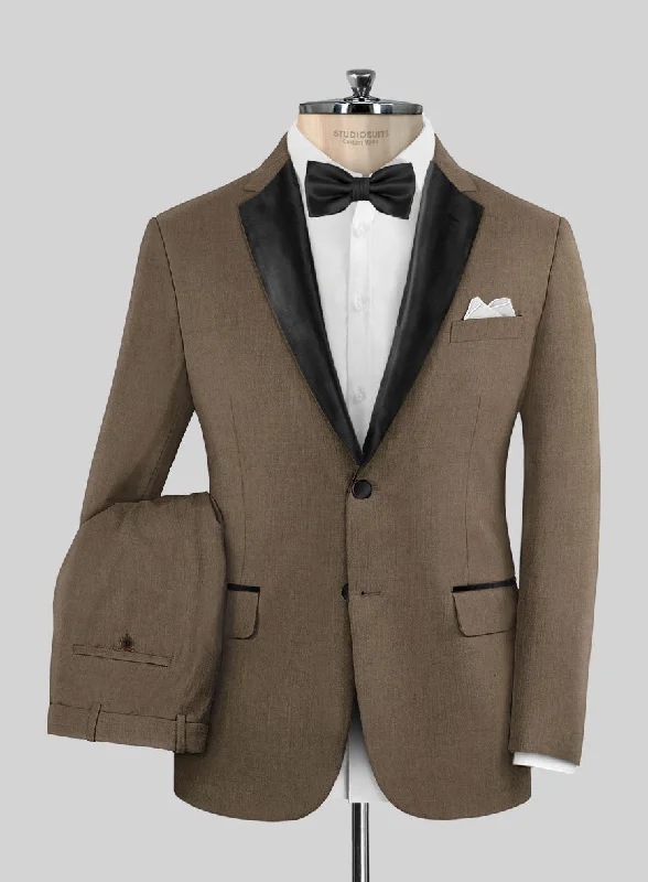 Sporty Minimalist Napolean Brown Wool Tuxedo Suit