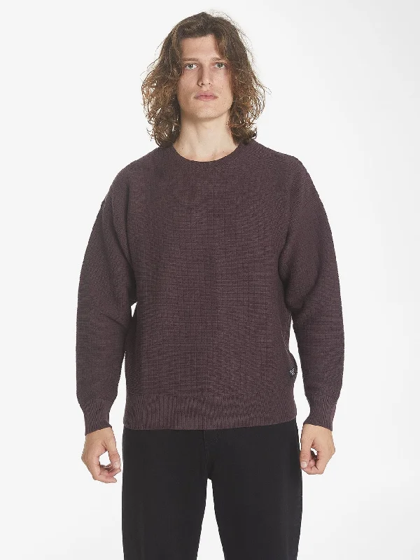 Retro Street Look Republic Crew Knit - Deep Plum