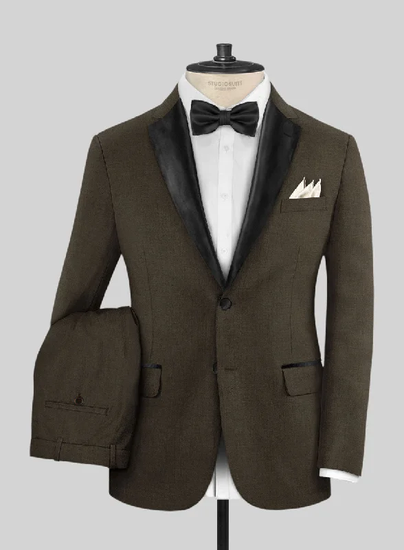 Relaxed Street Look Napolean Mud Brown Wool Tuxedo Suit