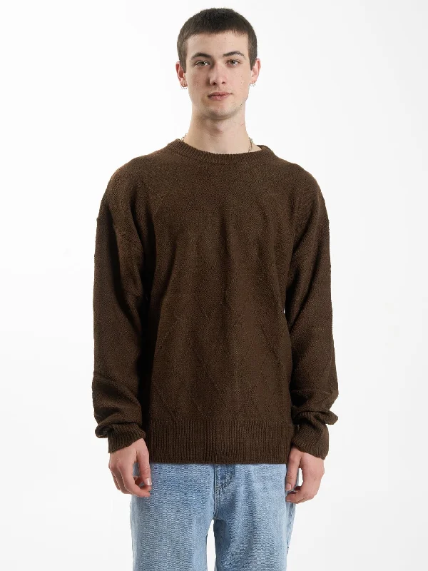 Casual Rugged Linked Crew Knit - Chocolate Plum