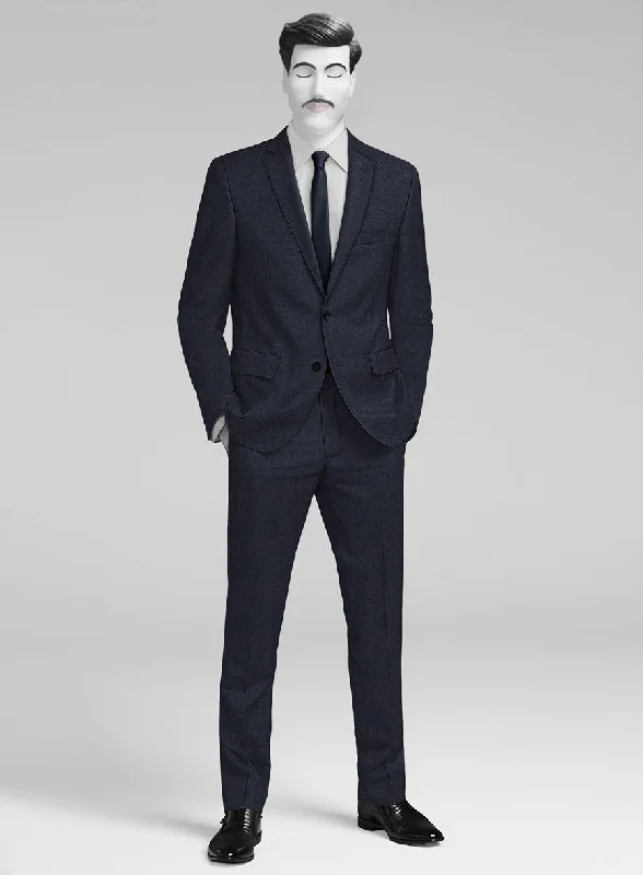 Tailored Edge Napolean Imperial Blue Herringbone Wool Suit