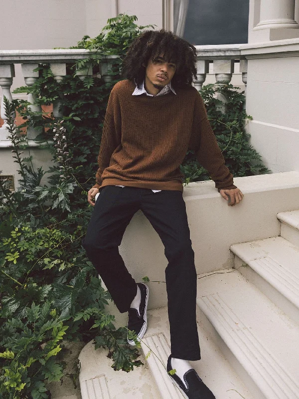 Relaxed Street Look Minimal Thrills Big Waffle Crew Knit - Chestnut