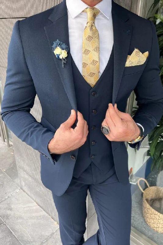 Sporty Modern Men's Blue Three Piece Suit Beach Wedding Suit Slim Fit Suit Groomsmen Suit Bespoke Tailoring