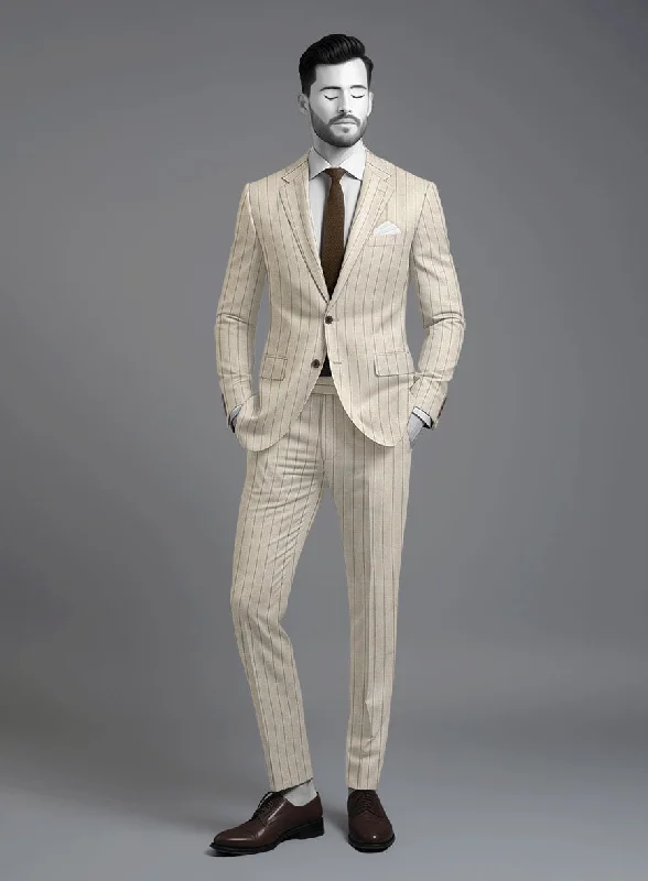 Sophisticated Chic Napolean Artisan Band Beige Wool Suit