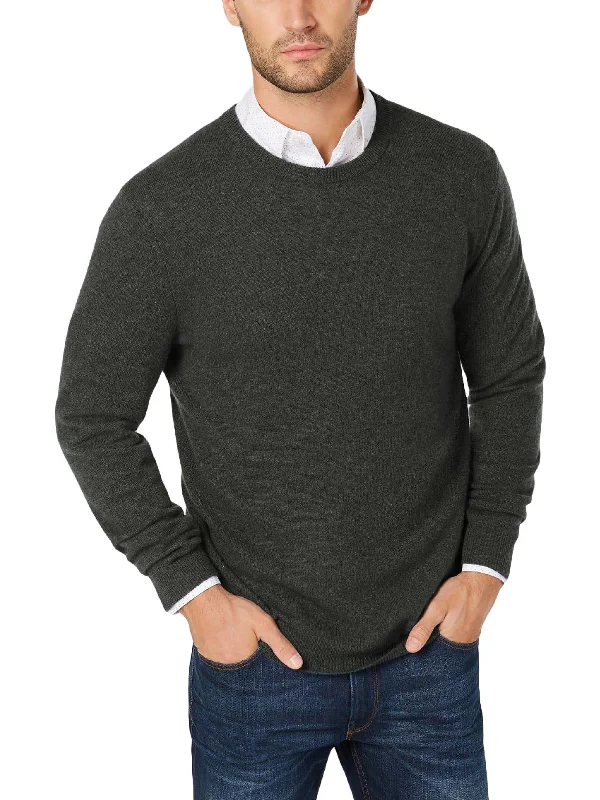 Relaxed Monochrome Look Mens Cashmere Knit Crewneck Sweater