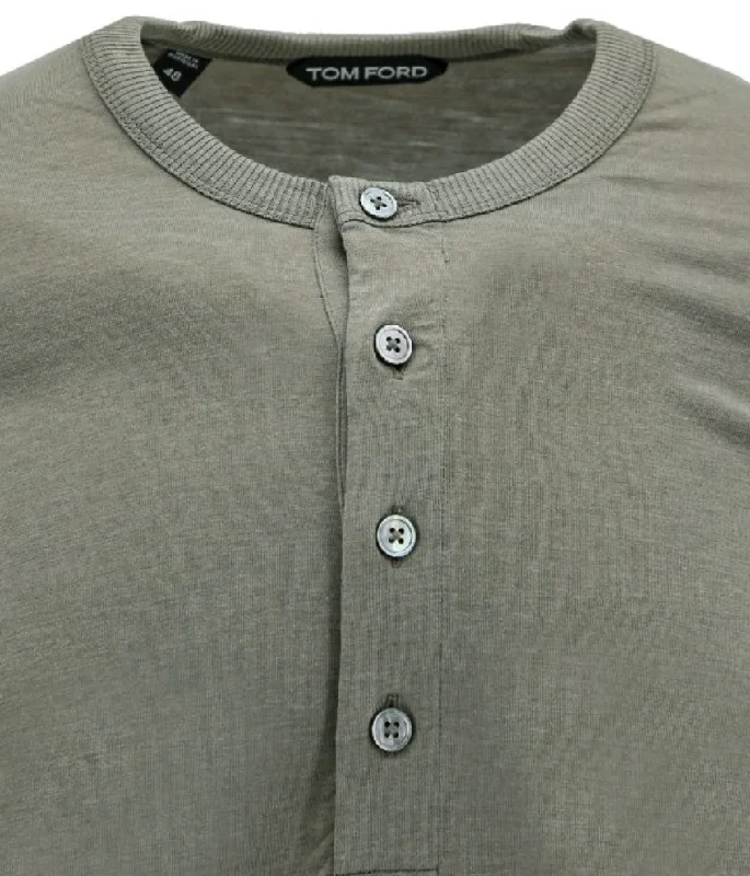 Sporty Modern Tom Ford Mens Buttoned Henley Sweater in Green