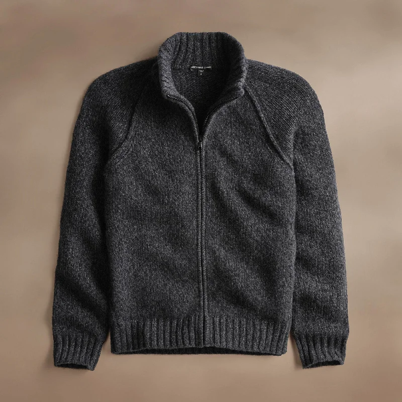 Sleek Weekend Chunky Cashmere Zip Up - Charcoal Marl