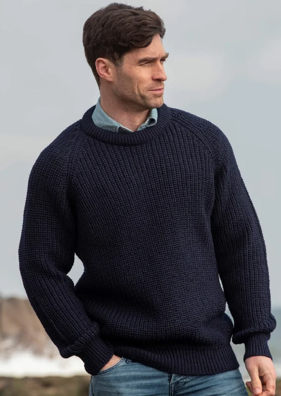 Minimalist Fit Fisherman Rib Crew Neck Sweater | Navy