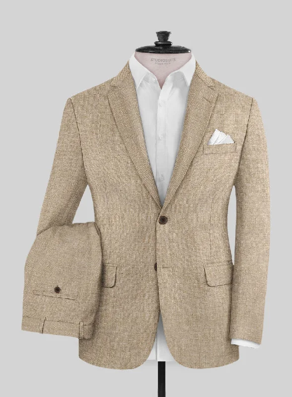 Casual Rugged Noble Dark Beige Wool Silk Linen Suit