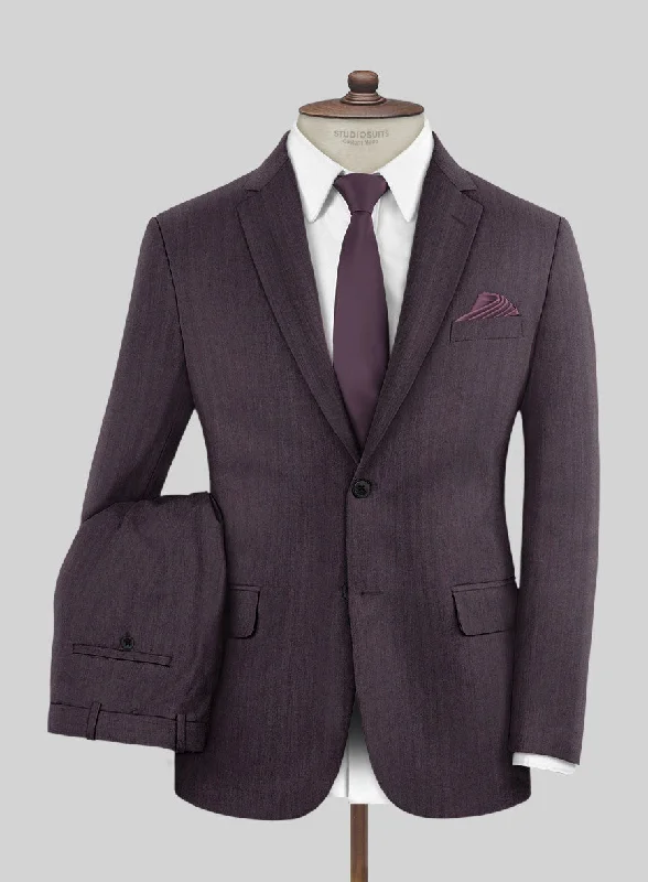 Classic Casualwear Purple Herringbone Wool Suit