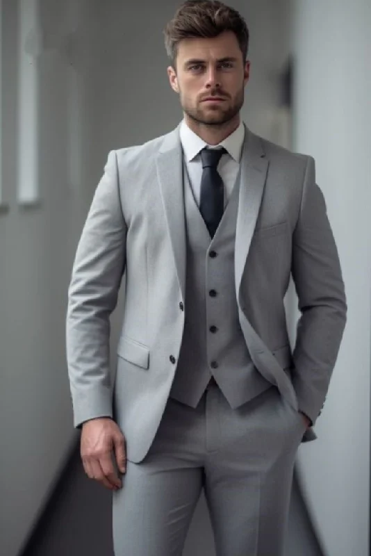 Elevated Outerwear Men's Grey Three Piece Suit Wedding Suit Slim Fit Suit Dinner Suits Formal Party Wear Bespoke