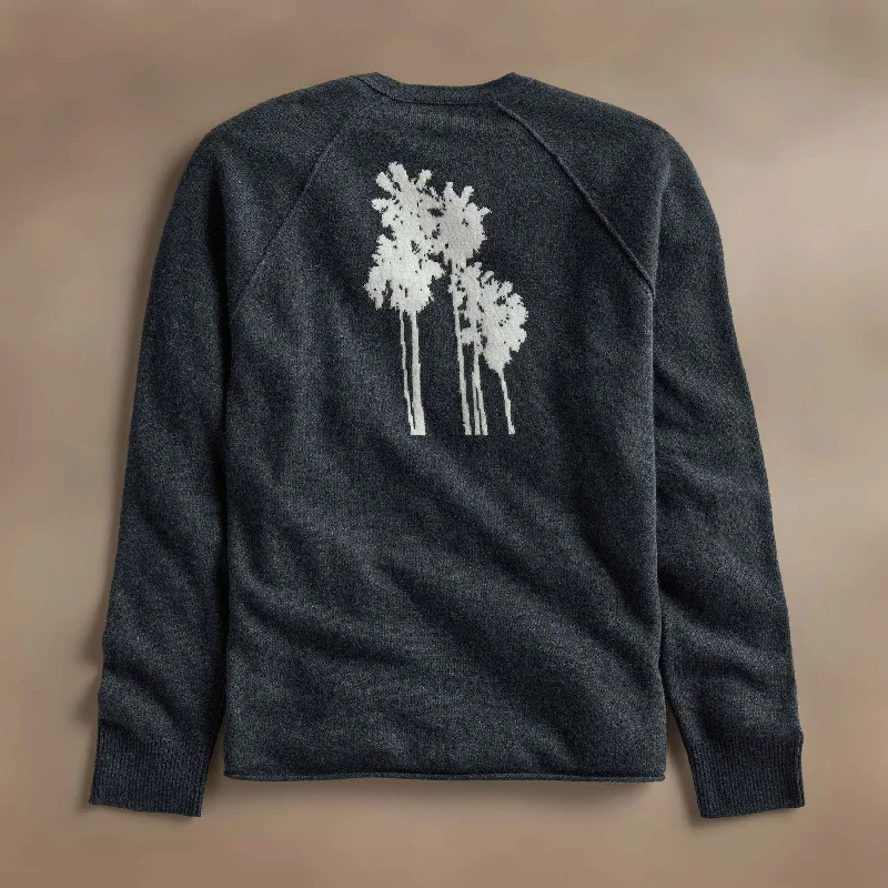 Contemporary Sporty Palm Tree Cashmere Raglan - Coal/Off White