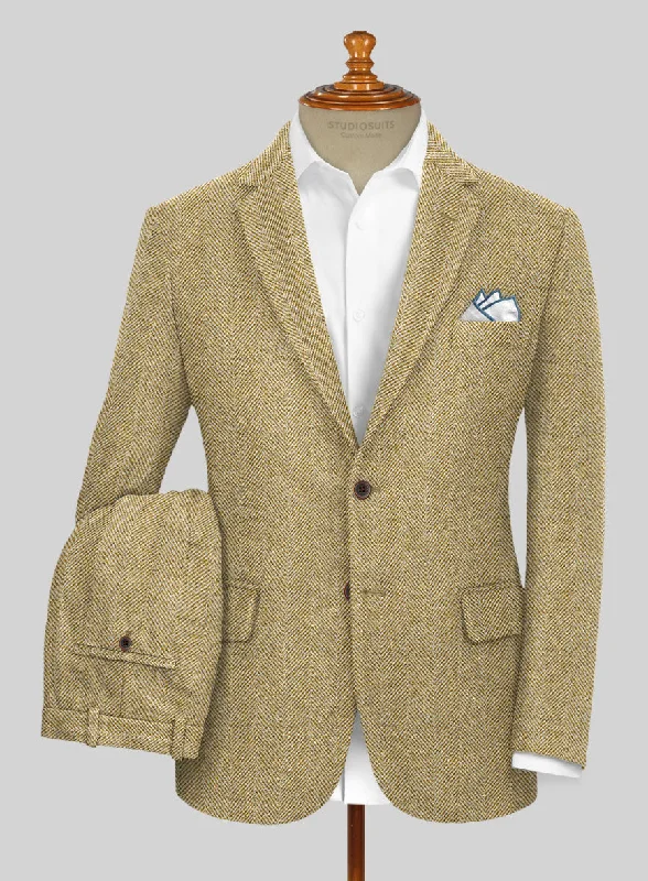 Retro Smart Highlander Heavy Beige Herringbone Tweed Suit