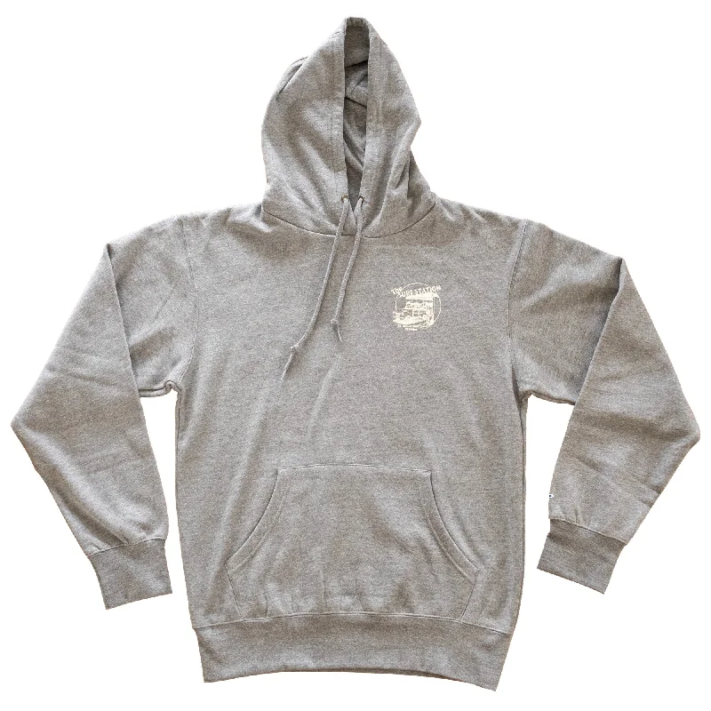 Modern Outerwear Look Surf Station Circle Woody Men's Hoodie - Grey