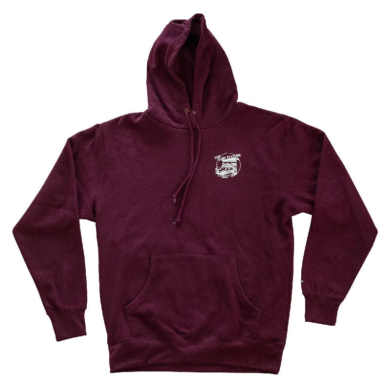 Fashionable Casualwear Surf Station Circle Woody Men's Hoodie - Maroon