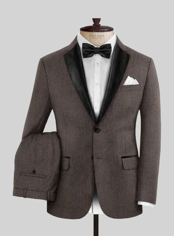 Cozy Street Style Napolean Stretch Brown Wool Tuxedo Suit