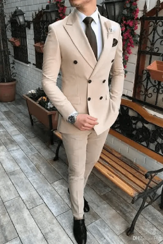 Simplified Fitwear Men Suit 2 Piece Double Breasted Premium Fabric Ivory Slim Fit Suits Wedding Beach Suit Dinner Suit Party Wear Suit