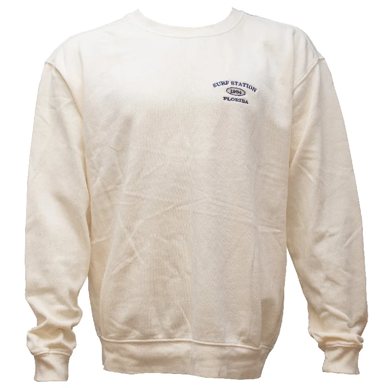 Rugged Weekend Surf Station Varsity Crewneck Men's L/S Sweater - Ivory