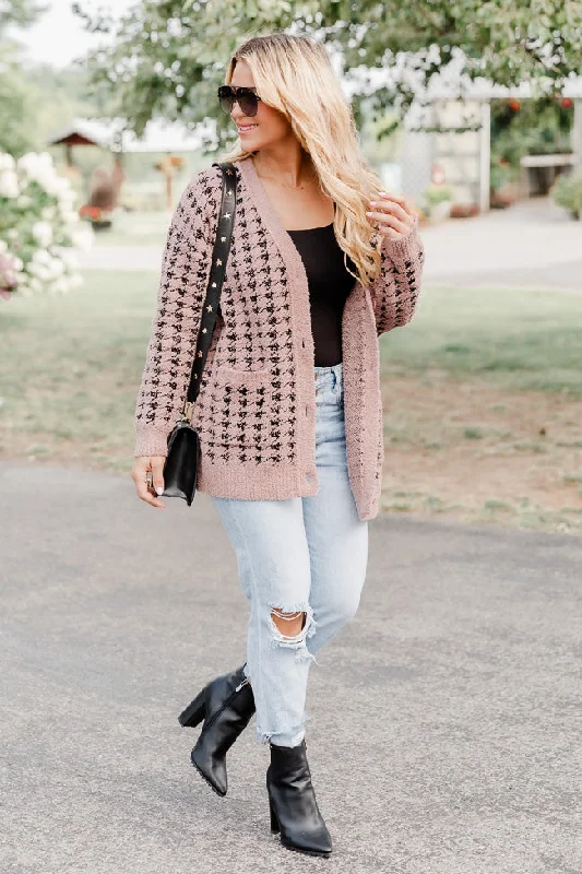 At Your Best Brown And Black Fuzzy Houndstooth Cardigan  FINAL SALE