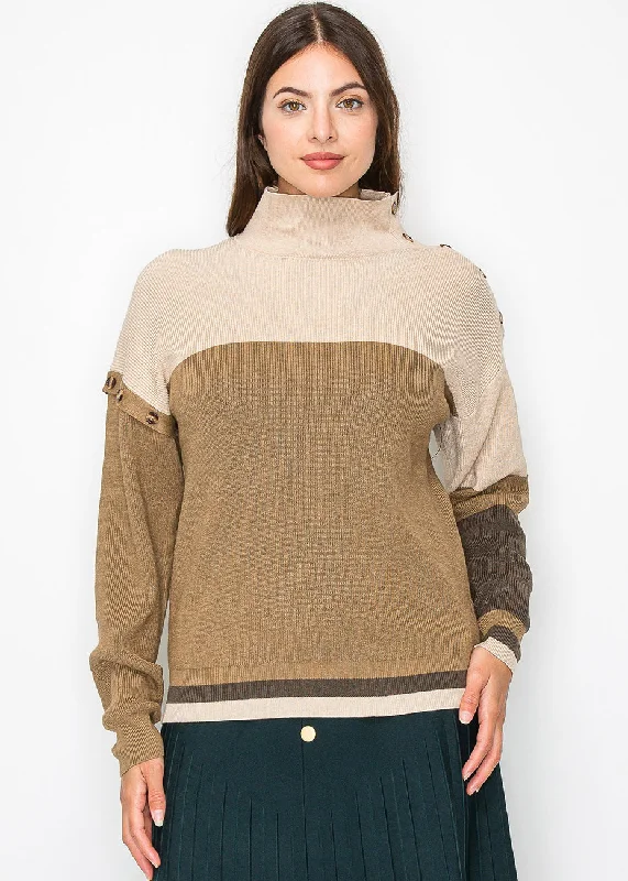 Camel Knit Sweater with Button Detailing