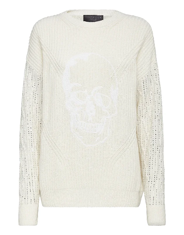 Cashmere 5 Pullover Round Neck LS Crystal Skull