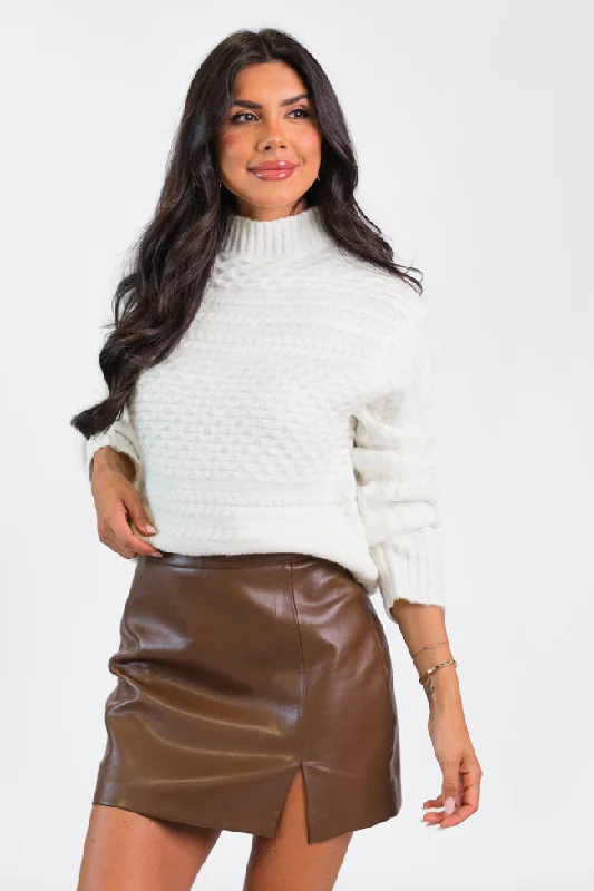 Fireside Moment Ivory Cable Knit Mock Neck Sweater