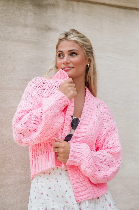 Focus On Me Pink Textured Sleeve Cropped Cardigan