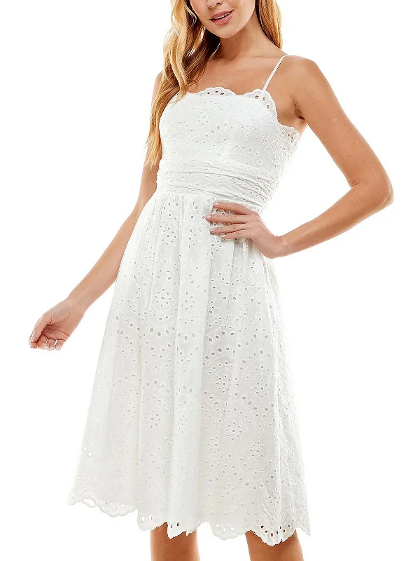 Juniors Womens Eyelet Knee Fit & Flare Dress