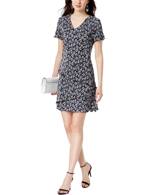 Petites Womens V-Neck Knee Shift Dress