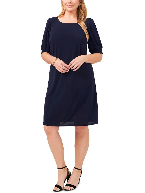 Plus Womens Puff Sleeve Knee-Length Sheath Dress