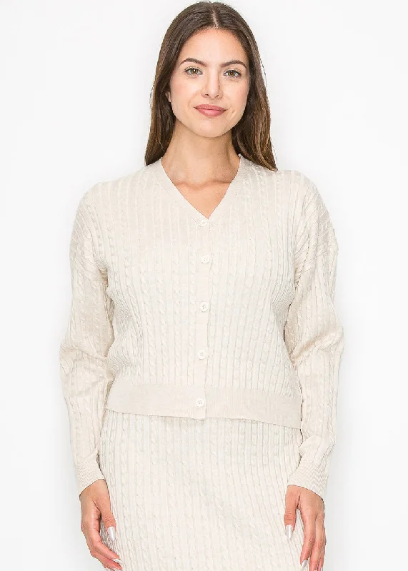 Soft Cream Cable Button Cardigan