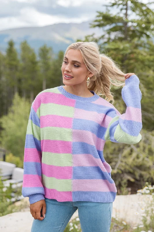 Take Your Time Purple Multi Color Block Striped Sweater