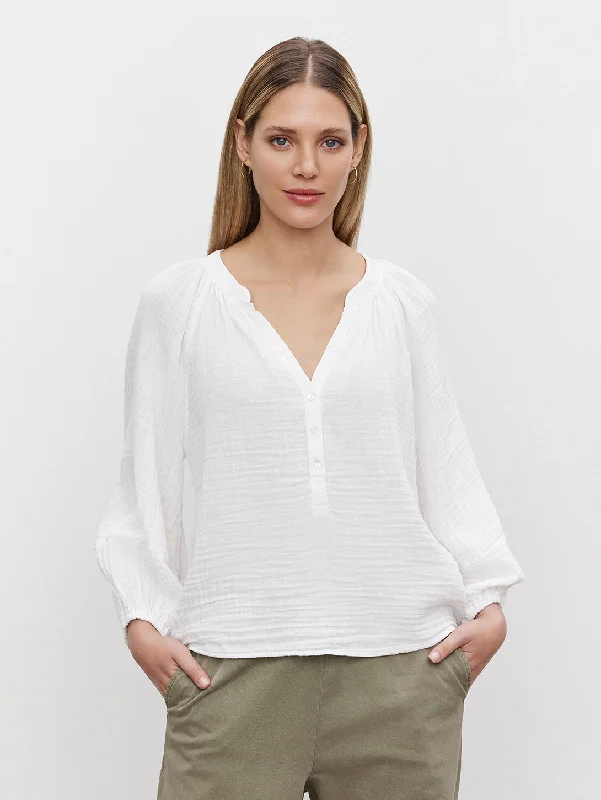 Vivi Gauze Half Button Up - White